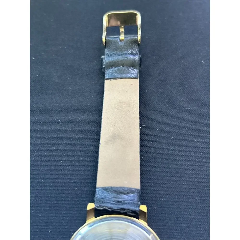Gold Tone Pearlized Dial Black Band Women’s Quartz Watch
